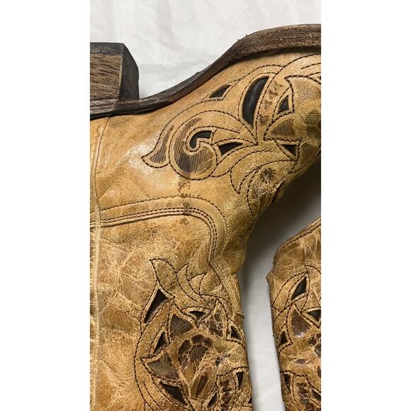 Corral Vintage Boot Women’s 6M Style A1970 Saddle Brushed Laser Brown Tan - Picture 13 of 16